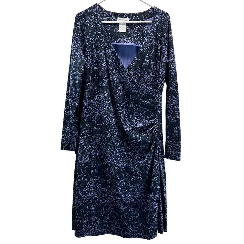 Soft Surrounding Faux Wrap Long Sleeve Purple Blue Design Large Tall